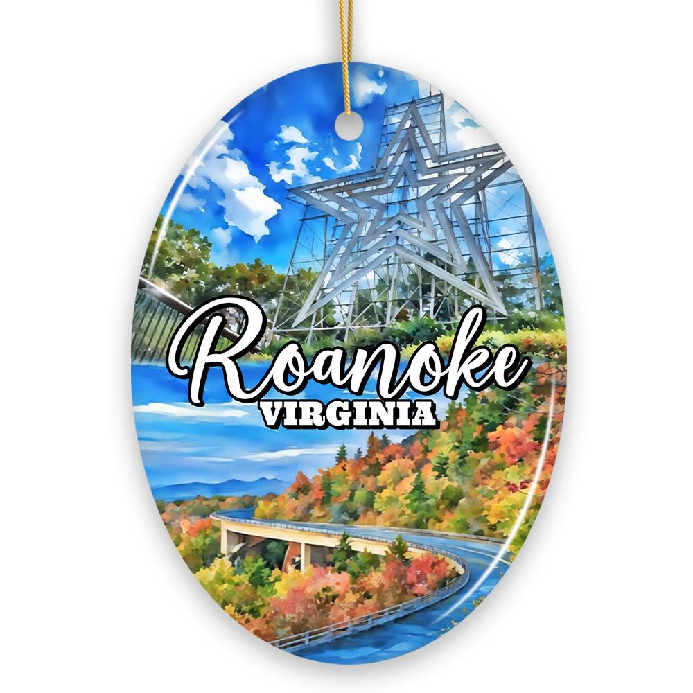 OrnamentallyYou - Iconic Roanoke Mountain Town Ornament, Virginia Appalachian Beauty Christmas Gift (Oval) - Multi-colored
