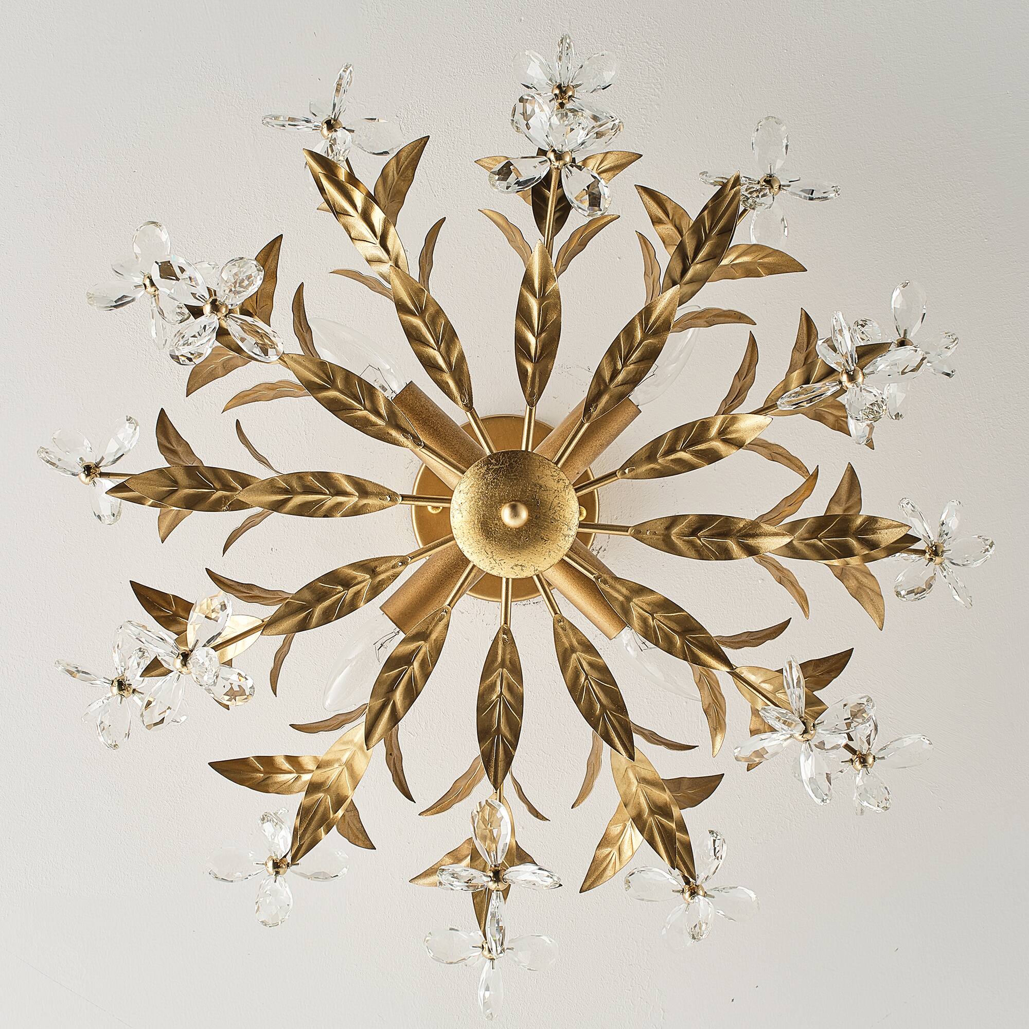 Alt View 2. Vaczon - 4-Light 23.6-Inch Dimmable Floral Crystal Semi-Flush Mount Ceiling Light for Bedroom, Hallway and Dining Room - Gold.