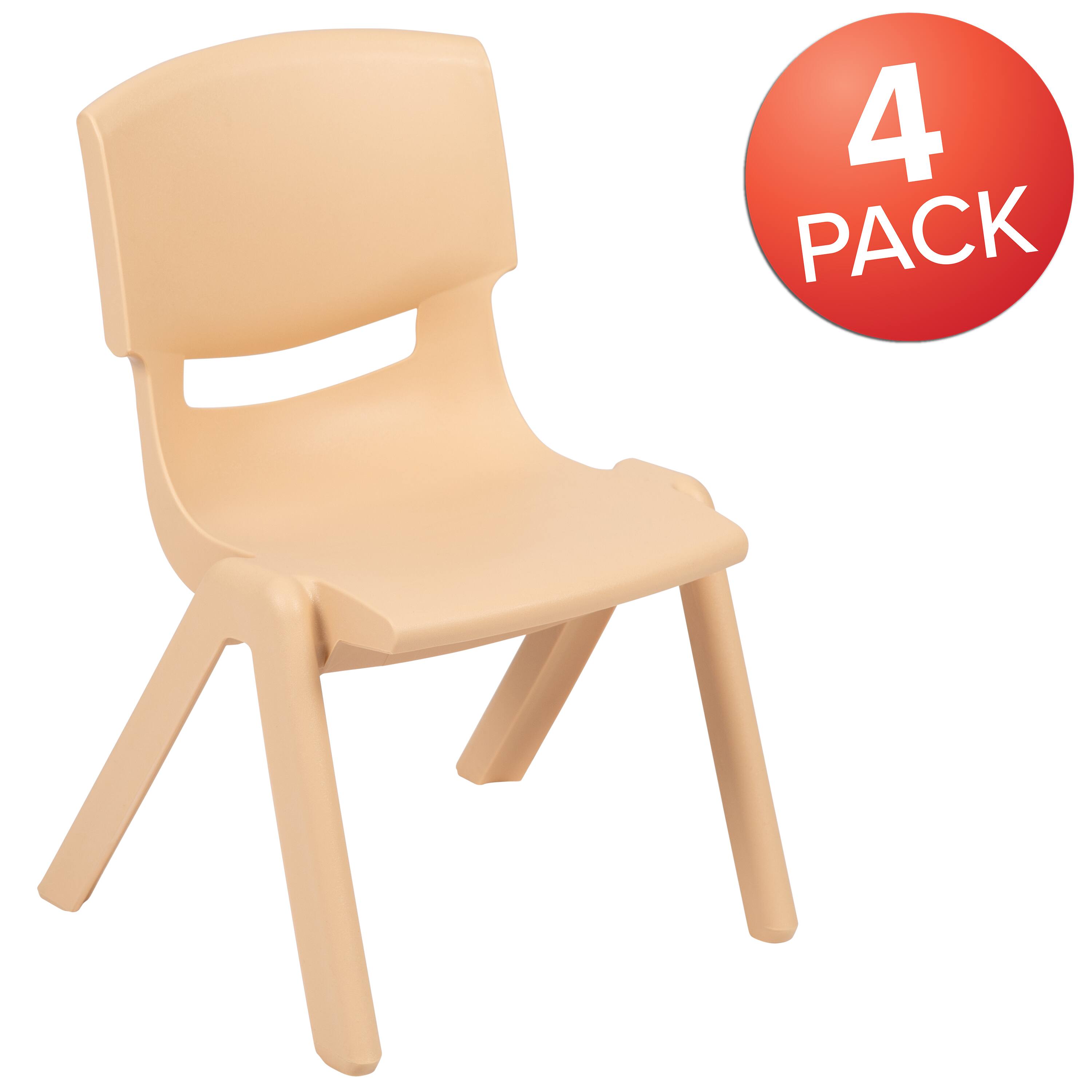 Alt View 1. Emma + Oliver - 4 Pack Plastic Stack School Chair with 12" Seat Height - Kids Chair - Natural.