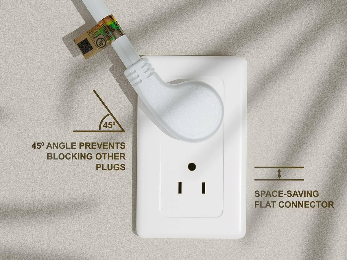 2E0OTZ3 - AE GENERAL USE EXTENSION UL 45° ANGLE PREVENTS BLOCKING OTHER PLUGS SPACE-SAVING FLAT CONNECTOR