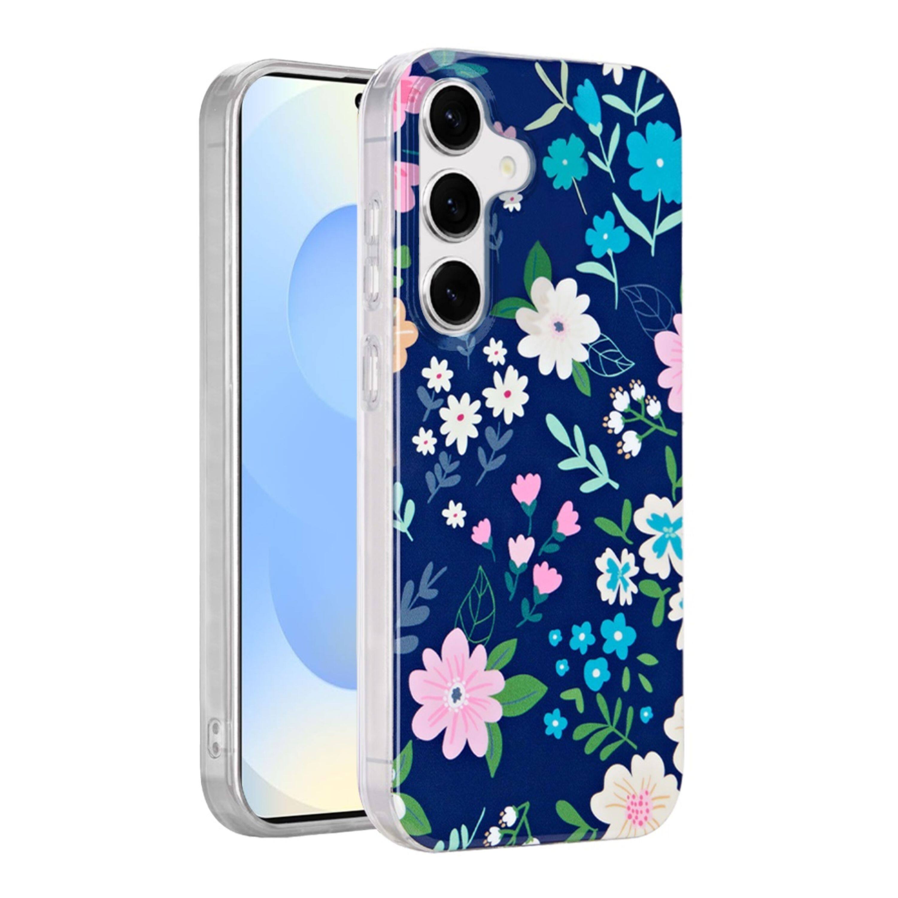 Front. Kitcheniva - Layer In Mold Design TPU Case With Tempered Glass For Samsung S25/S24 Galaxy Floral - Multicolor.
