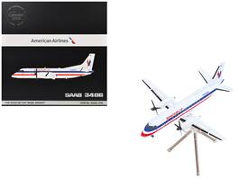 Saab 340B American Eagle N389AE White Red Blue Stripes GeminiJets 1/200 Diecast Model Airplane - White ,Red, Blue