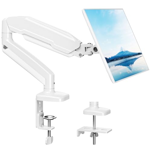 Front. Hirose Alice - Single Monitor Desk - Articulating Gas Spring Arm  Removable Vesa Computer Stand With Clamp And Grommet Base F - White.