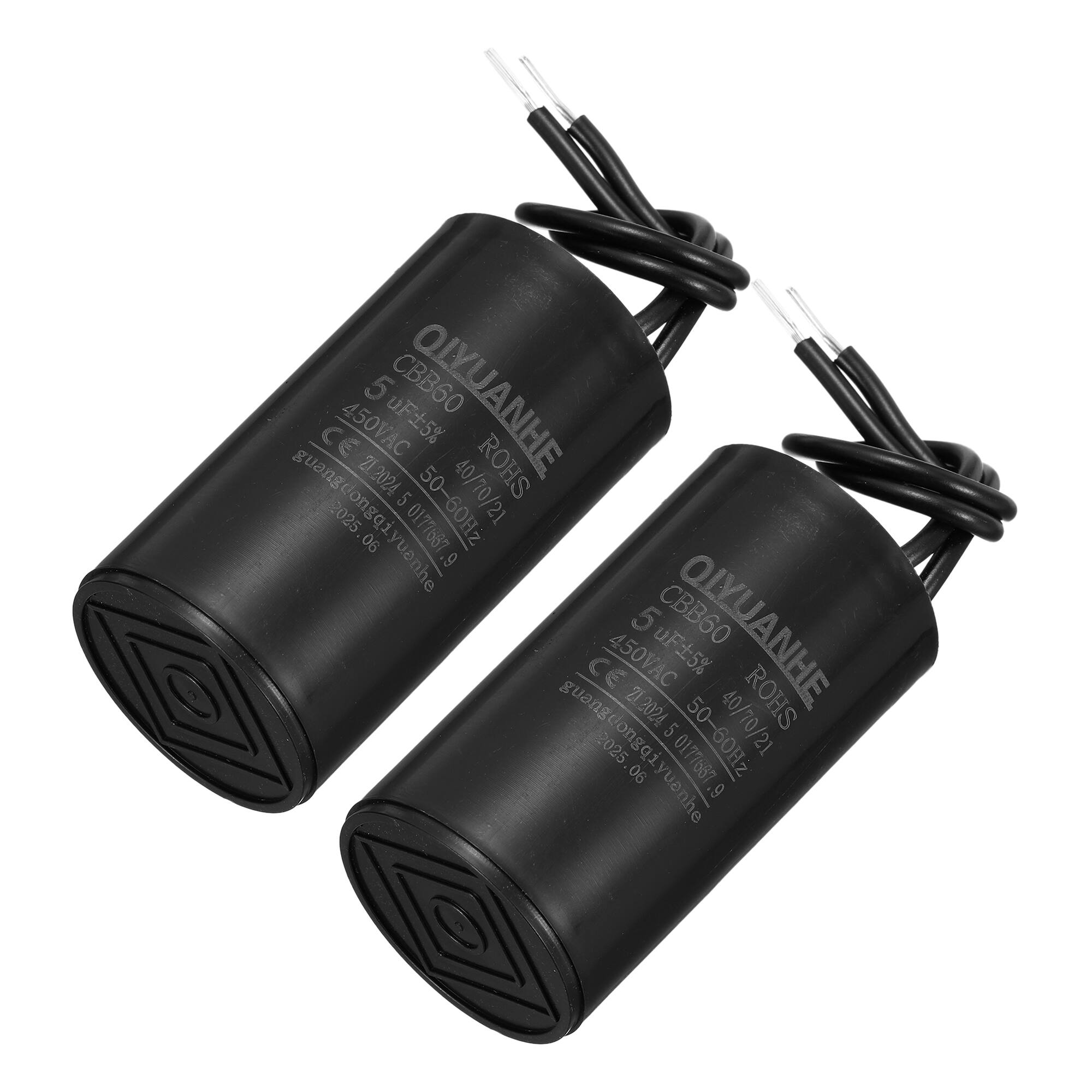 Unique Bargains - 2pcs 5uF CBB60 Run Capacitor, AC 450V 2 Wires 50/60Hz Cylinder 34x60mm for Air Compressor, Water Pump - Black price history on PriceWatchPro