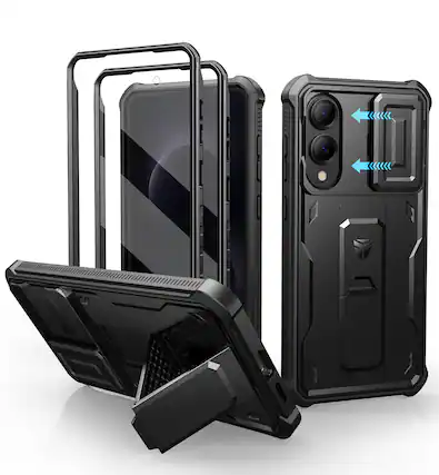 Front. dexnor - Dexnor for Samsung Galaxy S25 Edge Case with Camera Cover&2 Front Frames & Built-in Screen Protector & Kickstand,Blcak - Black.