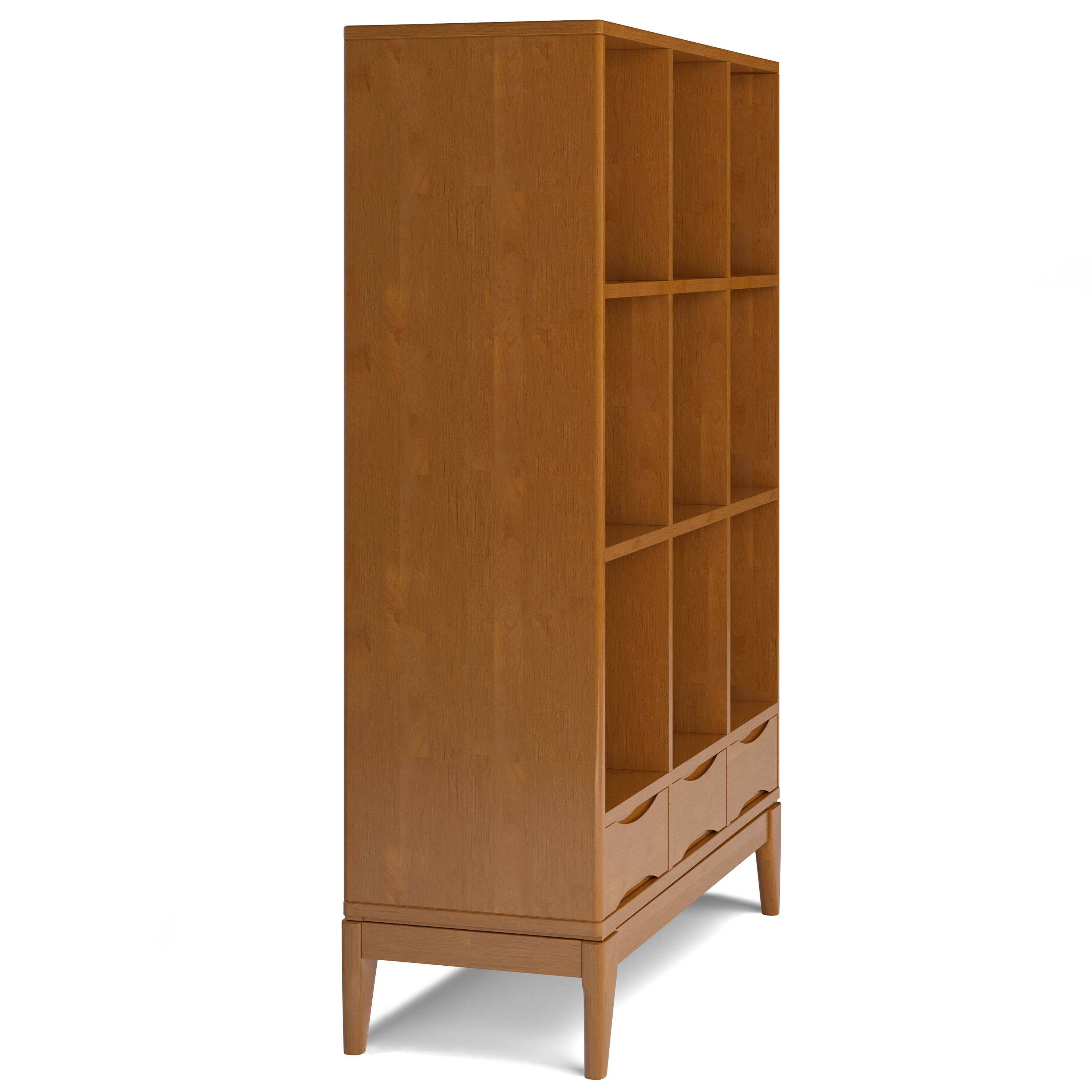 Alt View 1. Simpli Home - Harper SOLID HARDWOOD 58 inch x 42 inch Mid Century Modern Cube Storage Bookcase with Drawers in Teak Brown - Teak Brown.