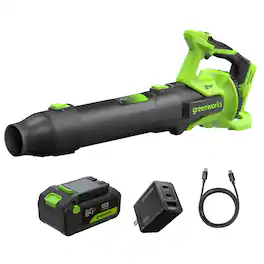Greenworks - 24V (130 MPH / 515 CFM) Brushless Axial Leaf Blower, 5.0Ah USB-C Battery and GaN Charger - Green