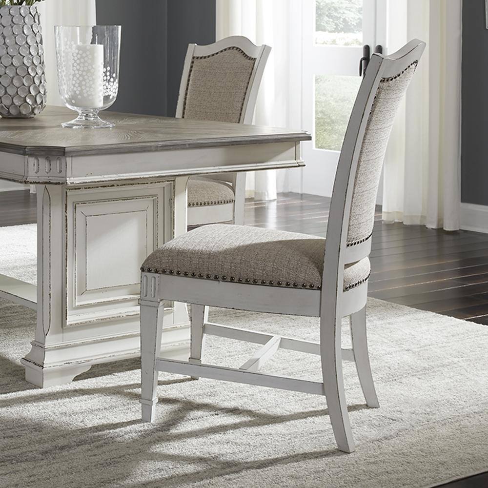 Alt View 2. Liberty Furniture Industries - Abbey Park Upholstered Side Chair (RTA)-Set of 2 in Antique White - White.
