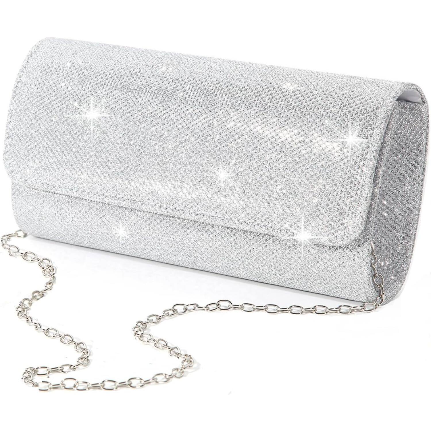 Front. ZUQIETA - ZUQIETA LovyoCoCo Sparkling Evening Clutch - Party Handbag & Wedding Purse for Women - Silver.
