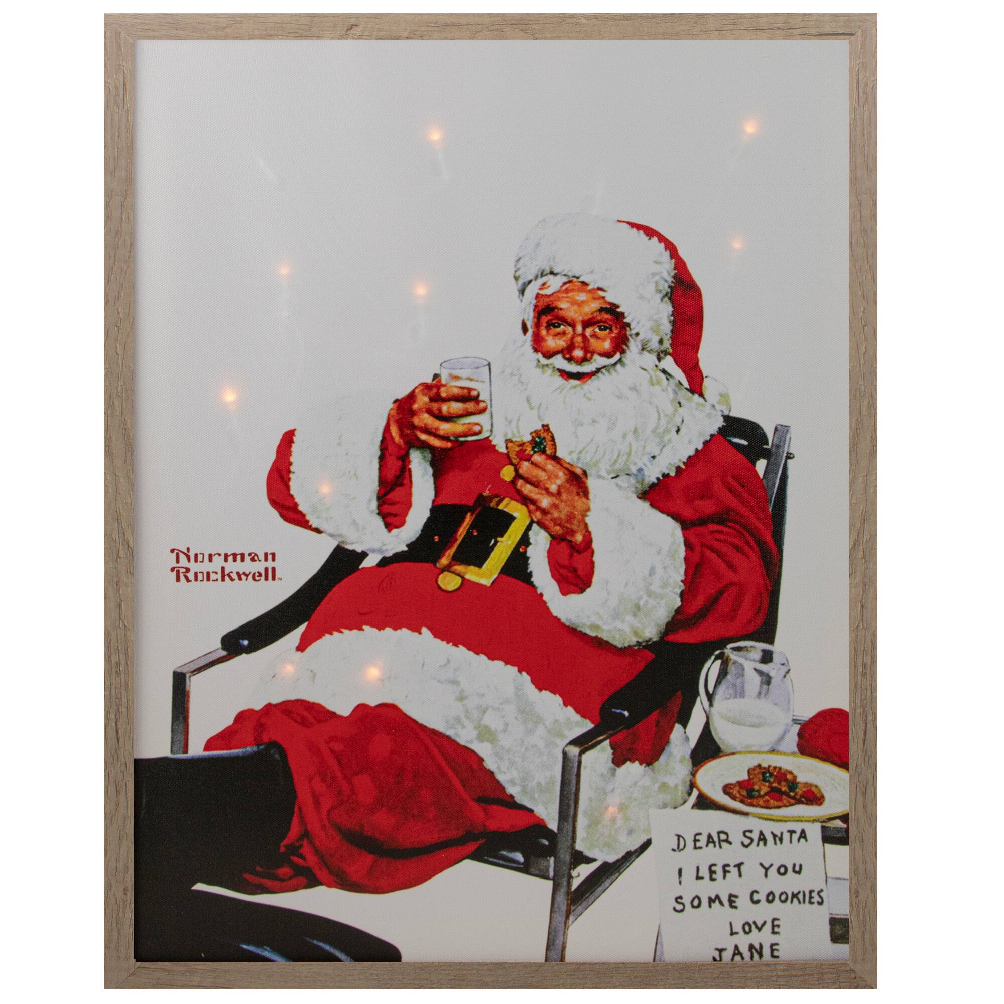 Northlight - 19" Lighted Norman Rockwell 'Santa Eating Milk and Cookies' Christmas Wall Art - Red