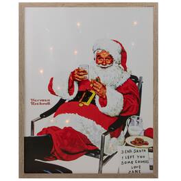 Northlight - 19" Lighted Norman Rockwell 'Santa Eating Milk and Cookies' Christmas Wall Art - Red