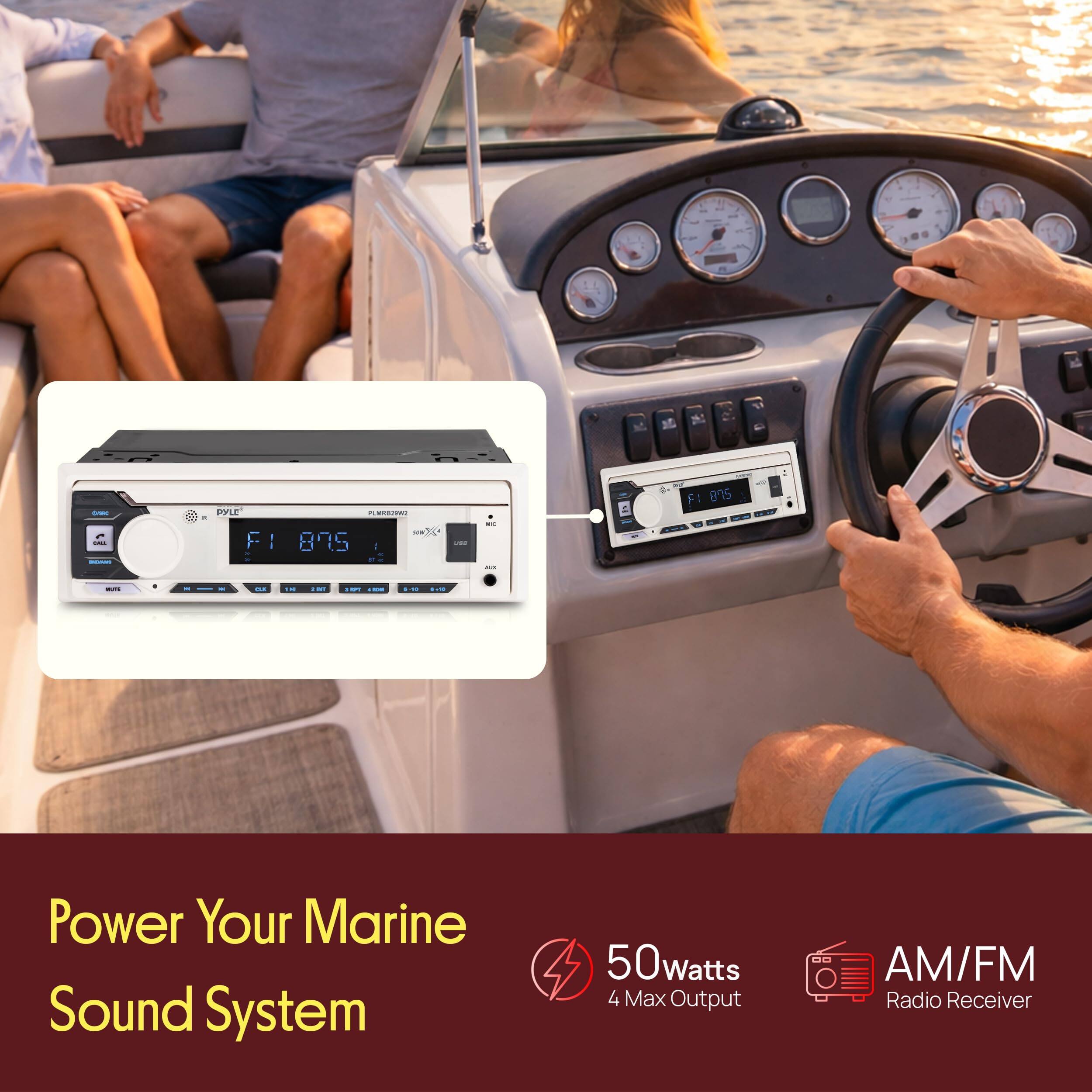 Power Your Marine Sound System

50 Watts
4 Max Output

AM/FM Radio Receiver