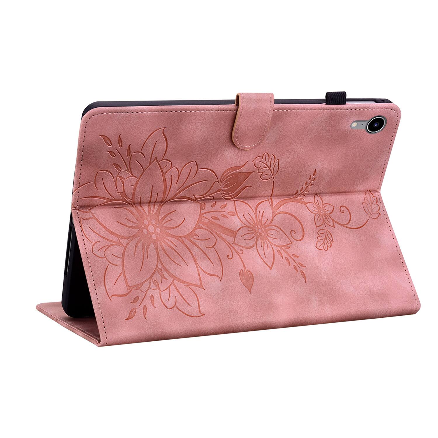 Left. Dteck - Case for Apple iPad mini (A17 Pro) 2024 & iPad mini 6th Gen 8.3" 2021,Embossed Pattern PU Leather Flip Card Holder Cover - Pink.