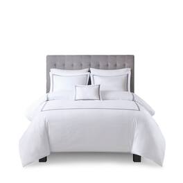 Gracie Mills - Mooney 500 Thread Count Embroidered Stripe Cotton Sateen Comforter Set - White/Navy