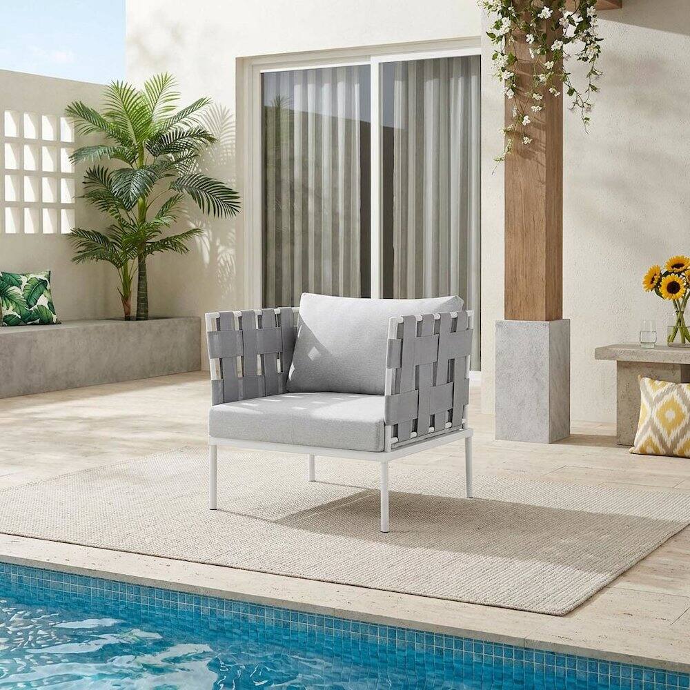 Angle. Outdoor Escape - Outdoor Patio Aluminum Armchair With Sturdy Frame And Comfortable Seat - Gray.