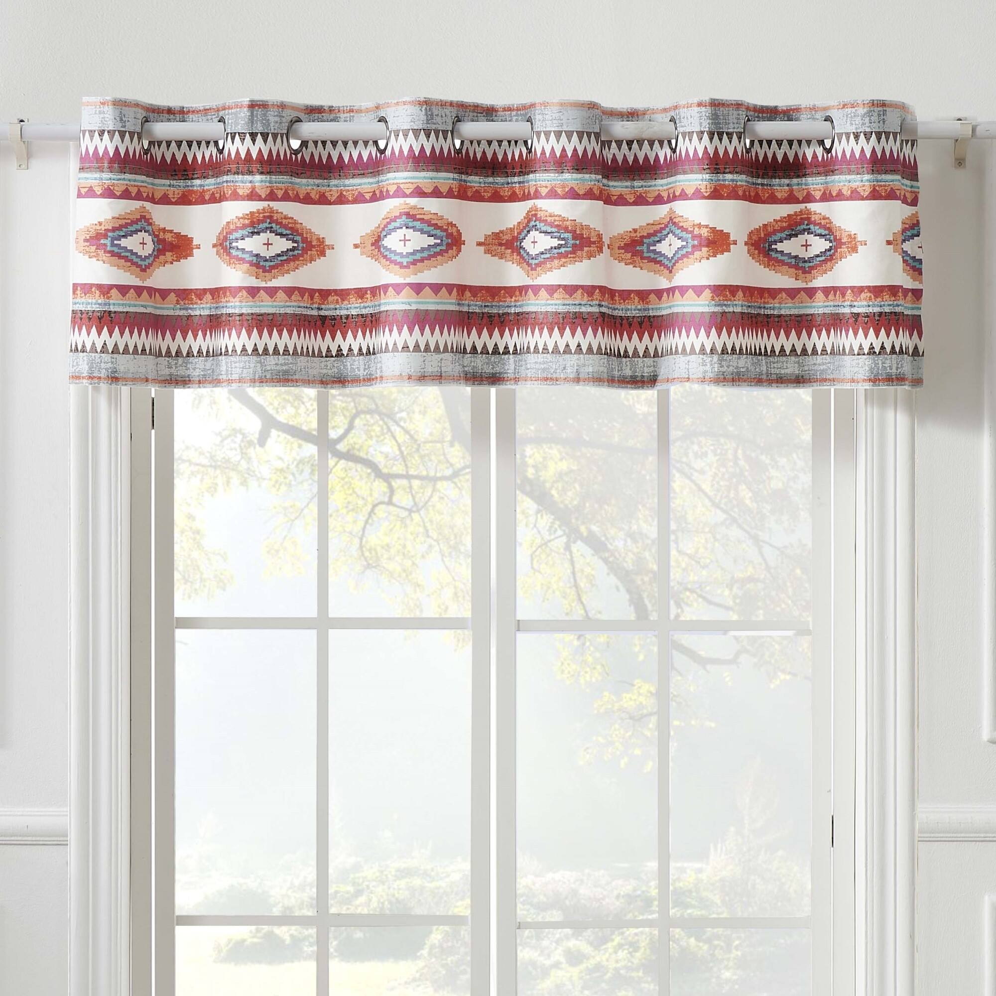 Angle. Greenland Home Fashions - Kiva Western Boho Grommet Window Valance 84" x 16" by Greenland Home Fashion - Stone.