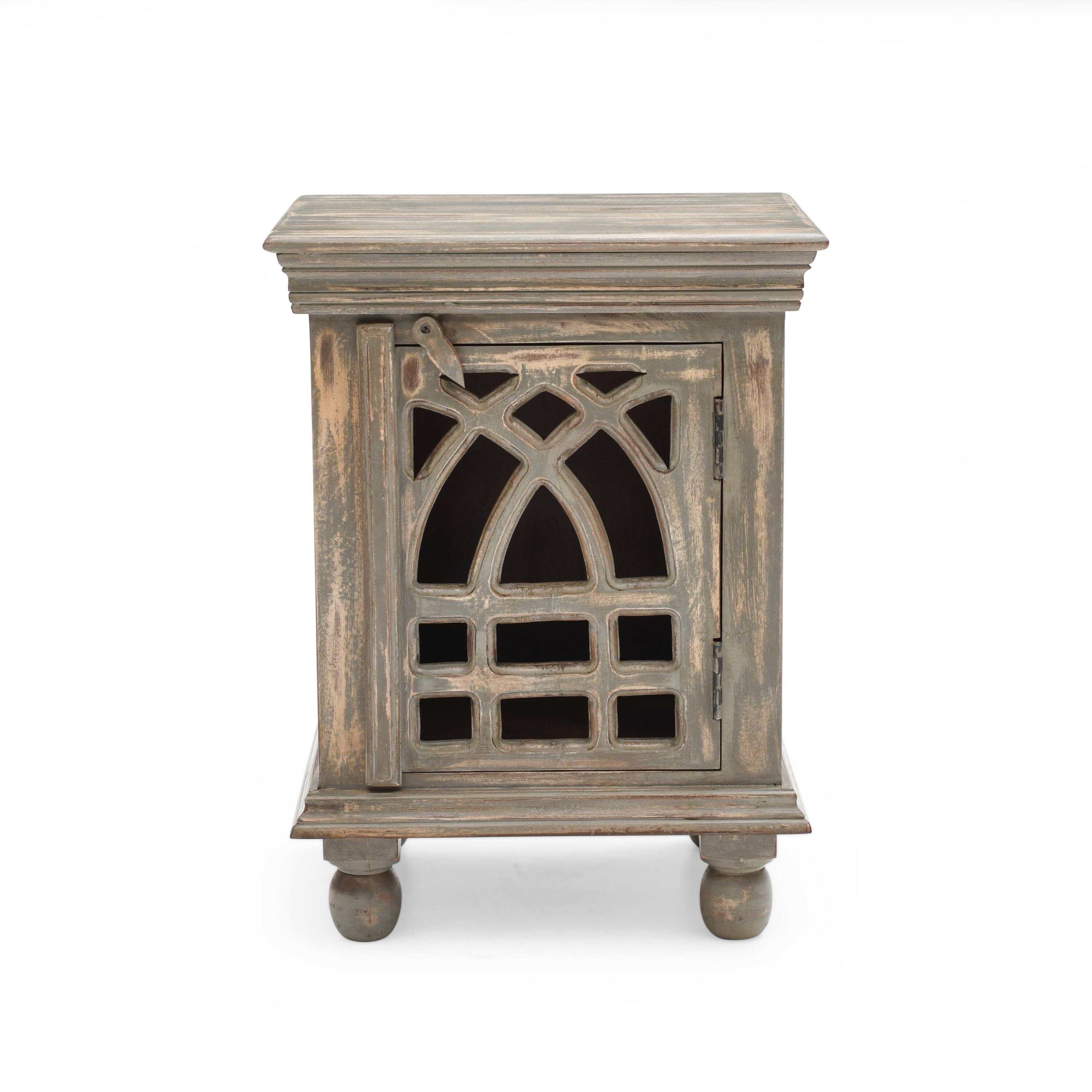 Alt View 5. Spaco - Spaco Compact Antique Wood Storage Cabinet, Farmhouse Nightstand with Carved Pattern for Bedroom - Antique Grey.