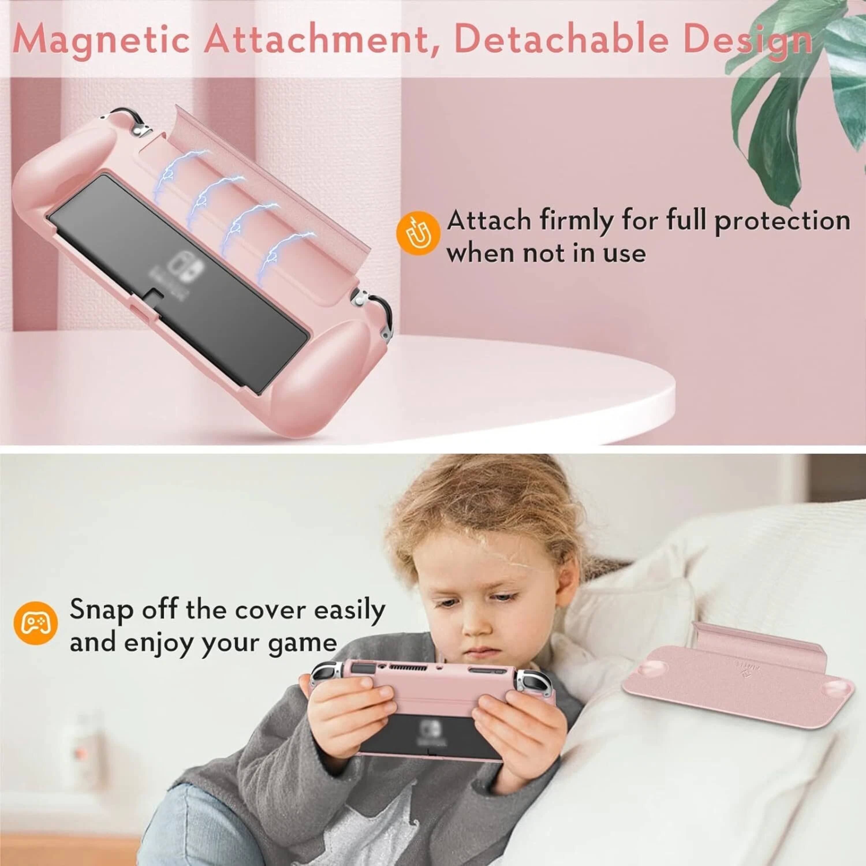 Alt View 1. Kitcheniva - Lightweight TPU Case For Nintendo Switch OLED Model 2021 With Front Cover Lilac Marble - Lilac Marble.