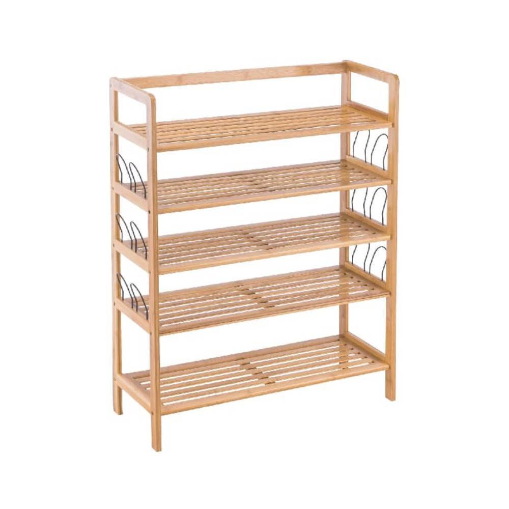 Front. Mullets Homeiances - 5-Tier Slatted Wooden Shoe Organizer - Natural.