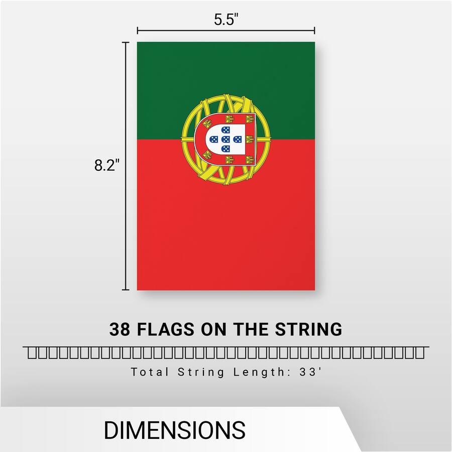 Portugol String G128 Portugal Flag Bunting Banner, 33 ft String with 38 Mini Flags (8.2 ...
