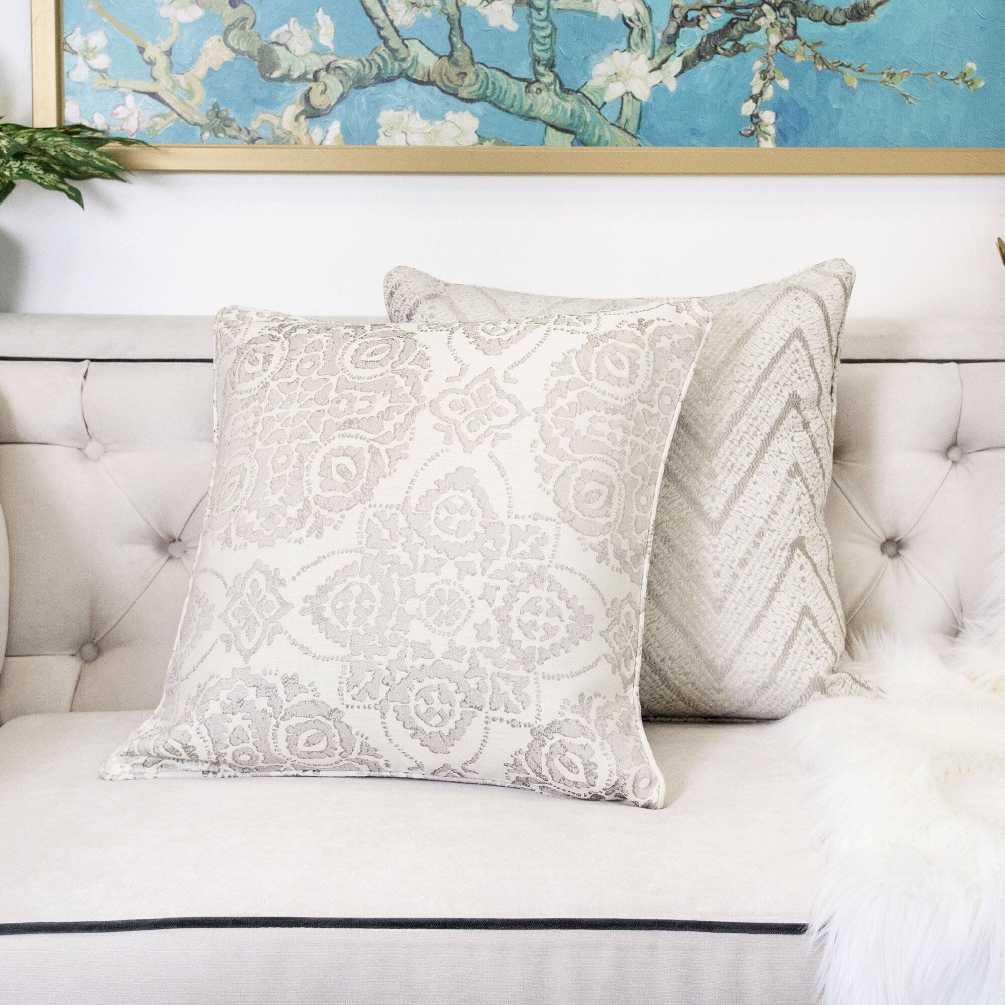 Left. LuXeo - Katlina Indoor/Outdoor Reversible Throw Pillow Color: Cream, Size: 20"x20" - CREAM.