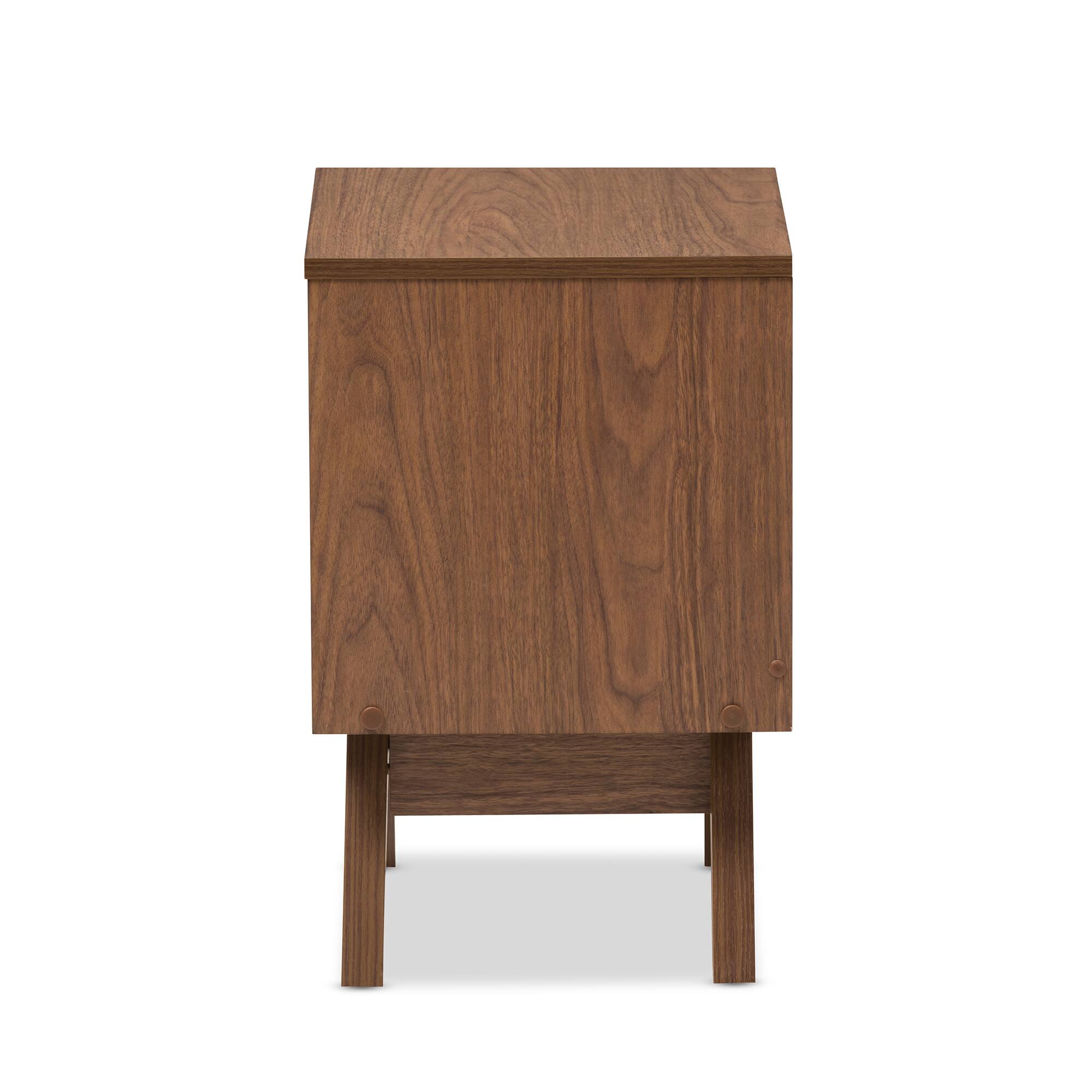 Back. Baxton Studio - Hildon Mid-Century Modern Wood 2-Drawer Storage Nightstand - White/"Walnut" Brown.