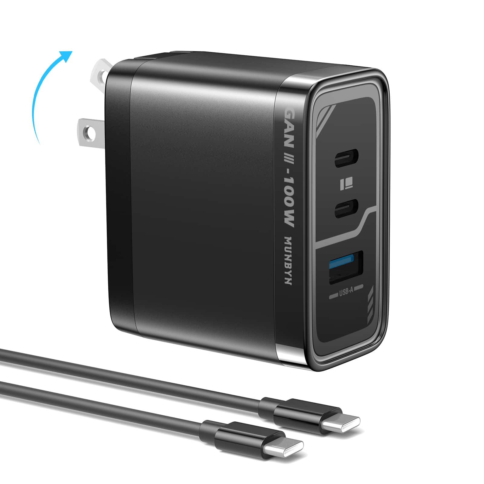 MUNBYN - NexGo™ 100W GaN III 3-Port USB C Fast Charger Block