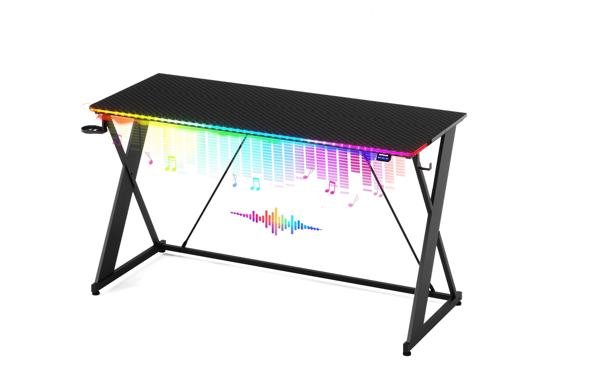 RSPGAME - Gaming Desk with LED Lights, X-Shaped Frame Computer Desk with Hook Cup Holder & Side Bag, Desk Gamer for Home Office - 55'' Black price history on PriceWatchPro