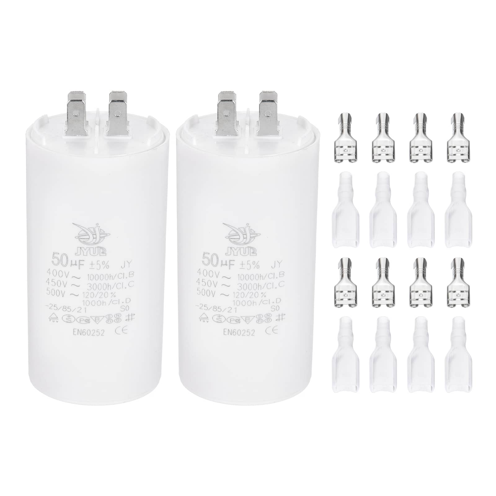 Unique Bargains - 2pcs 50uF CBB60 Run Capacitor, AC 450V 4 Pin Double Insert with Sheath Spring for Motor Start - White price history on PriceWatchPro
