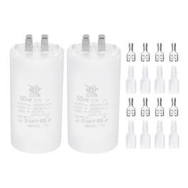 Unique Bargains - 2pcs 50uF CBB60 Run Capacitor, AC 450V 4 Pin Double Insert with Sheath Spring for Motor Start - White