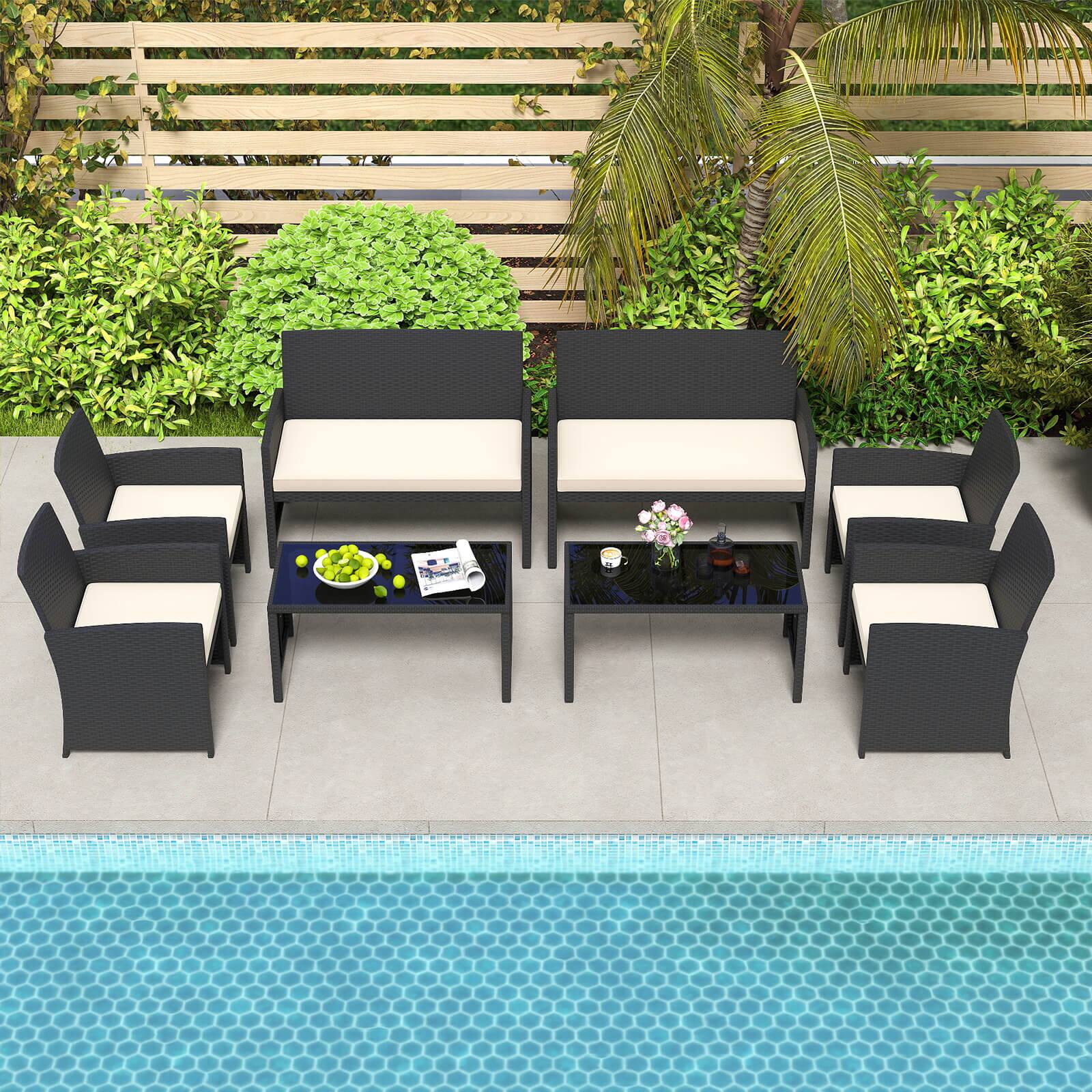 Alt View 4. Costway - Costway 4 PCS Patio Conversation Set with Seat Cushions & Tempered Glass Tabletop, Porch - White+Black.