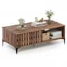 Costway - 47" Mid Century Coffee Table with Fence Doors Open Compartment Front Rear Cabinets - Walnut