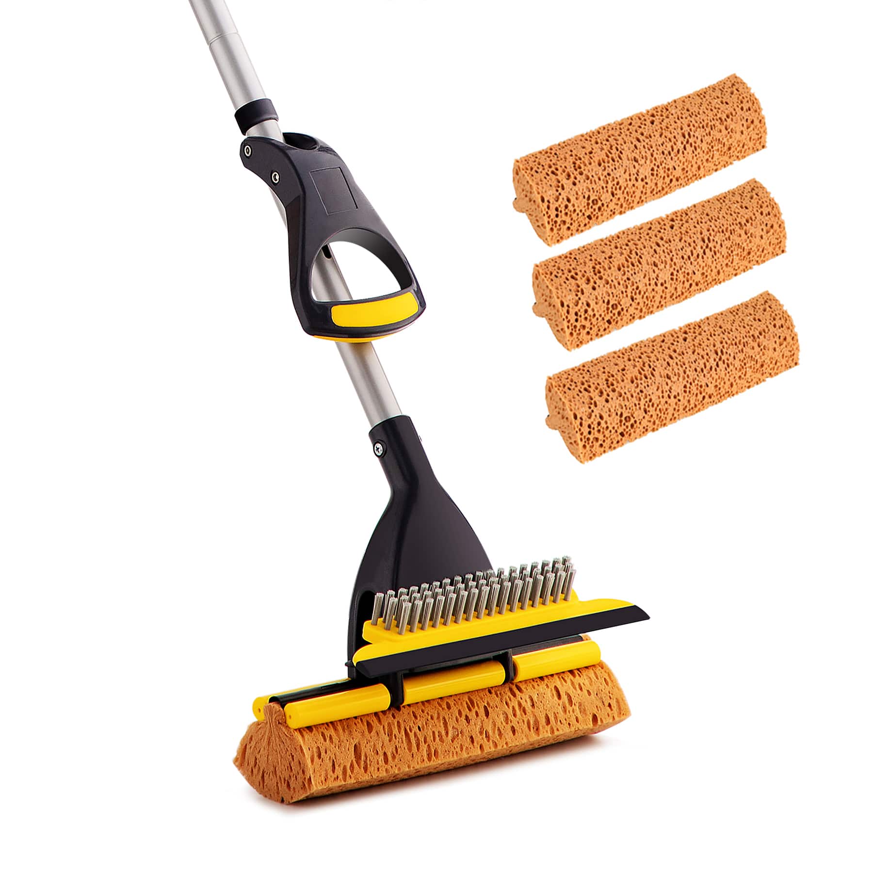 Front. Yocada - Sponge Mop Home Commercial Use Tile Floor Bathroom Garage Cleaning   Total 3 Sponge Heads.