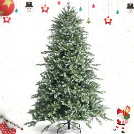 Gymax - 8 Ft Artificial Christmas Tree Unlit Hinged Xmas Tree w/ Metal Stand - Green
