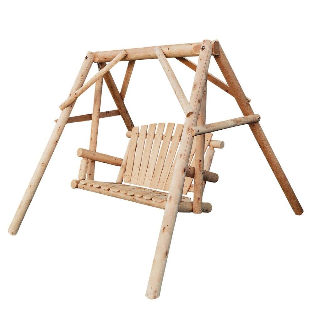 Front. Contoured Comfort - Cedar Log 4ft Yard Swing - Brown.