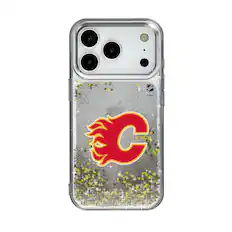 Front. Keyscaper - Calgary Flames Linen Logo iPhone Glitter Case - 13 - Multicolor.