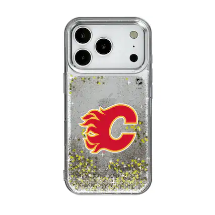 Front. Keyscaper - Calgary Flames Linen Logo iPhone Glitter Case - 13 - Multicolor.