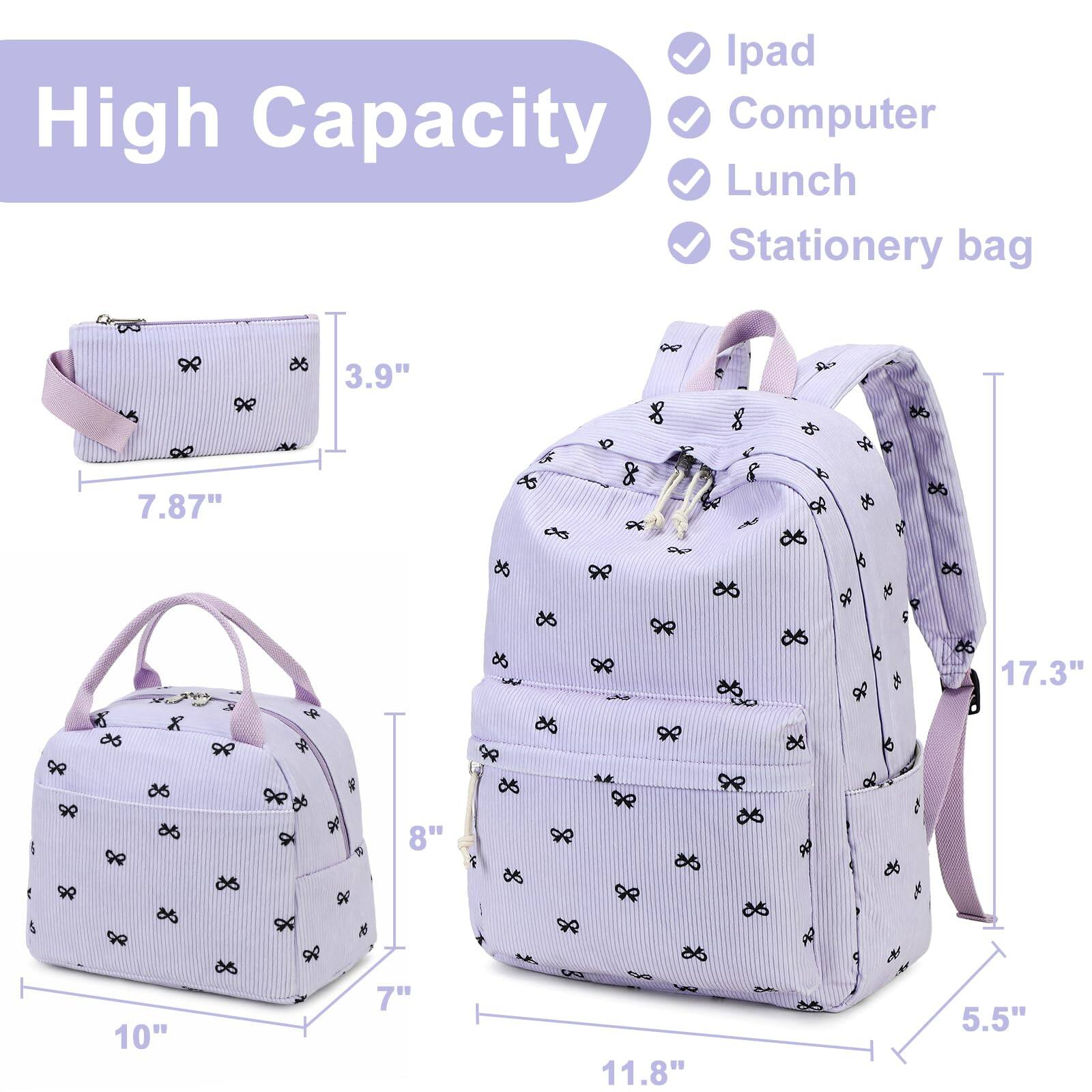 Back. Live At Space - Backpack For School Bag Bookbag Teen Set Daypack With Lunch And Pencil Case - Grid - Pink and White.