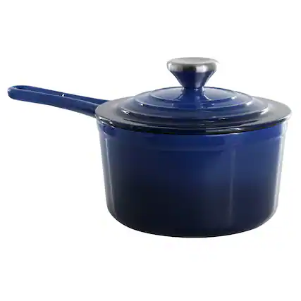 Front. Mega Chef - MegaChef 2 Quart Enameled Cast Iron Sauce Pan in Gradient Dark Blue - Dark Blue.