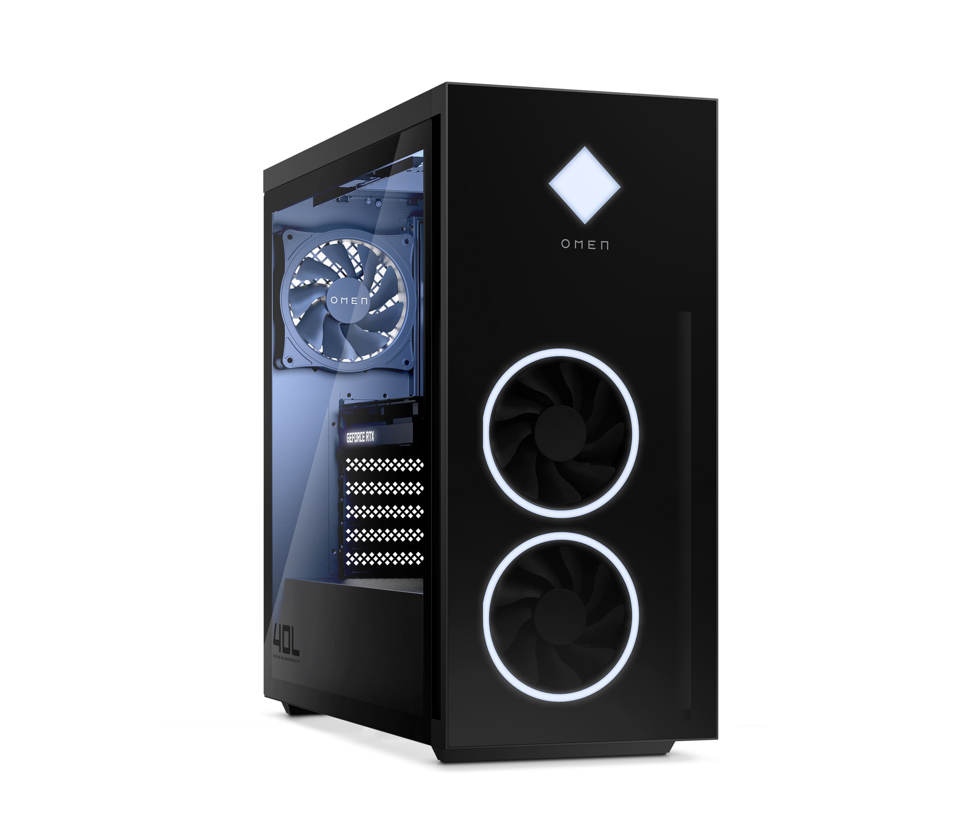 Front. HP OMEN - 40L Gaming Desktop - Intel Core i7-12700 - 16GB HyperX Memory - NVIDIA GeForce RTX 3060 Ti - 512GB SSD - Jet Black.