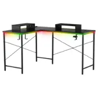 GTPlayer - 62.2  in. RGB Gaming Desk L -Shaped Computer Desk - Black - Front_Zoom