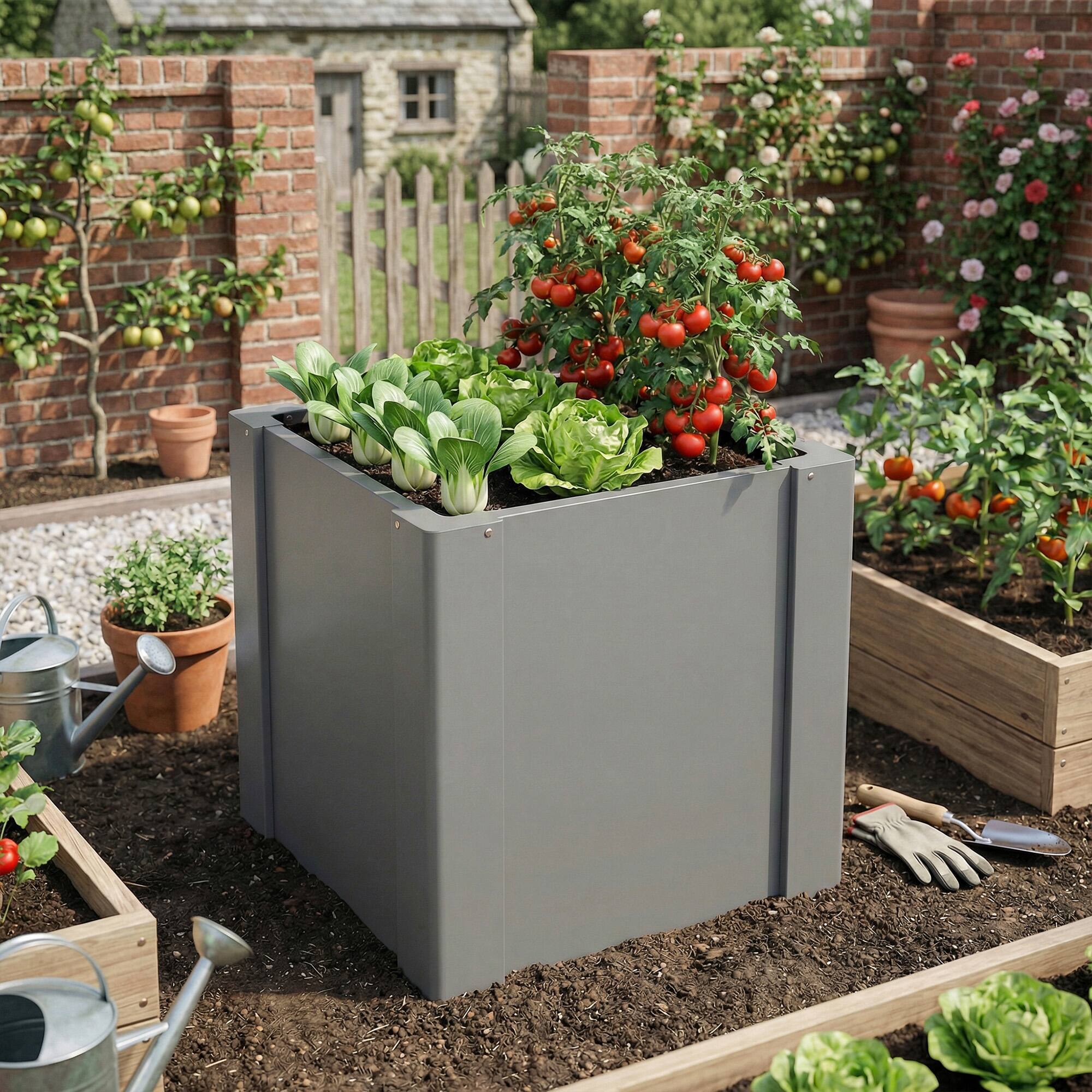 Alt View 8. Outsunny - Garden Bed Galvanized Planter Box Outdoor with Gloves for Gardening Vegetables, Flower, Herb - Gray.