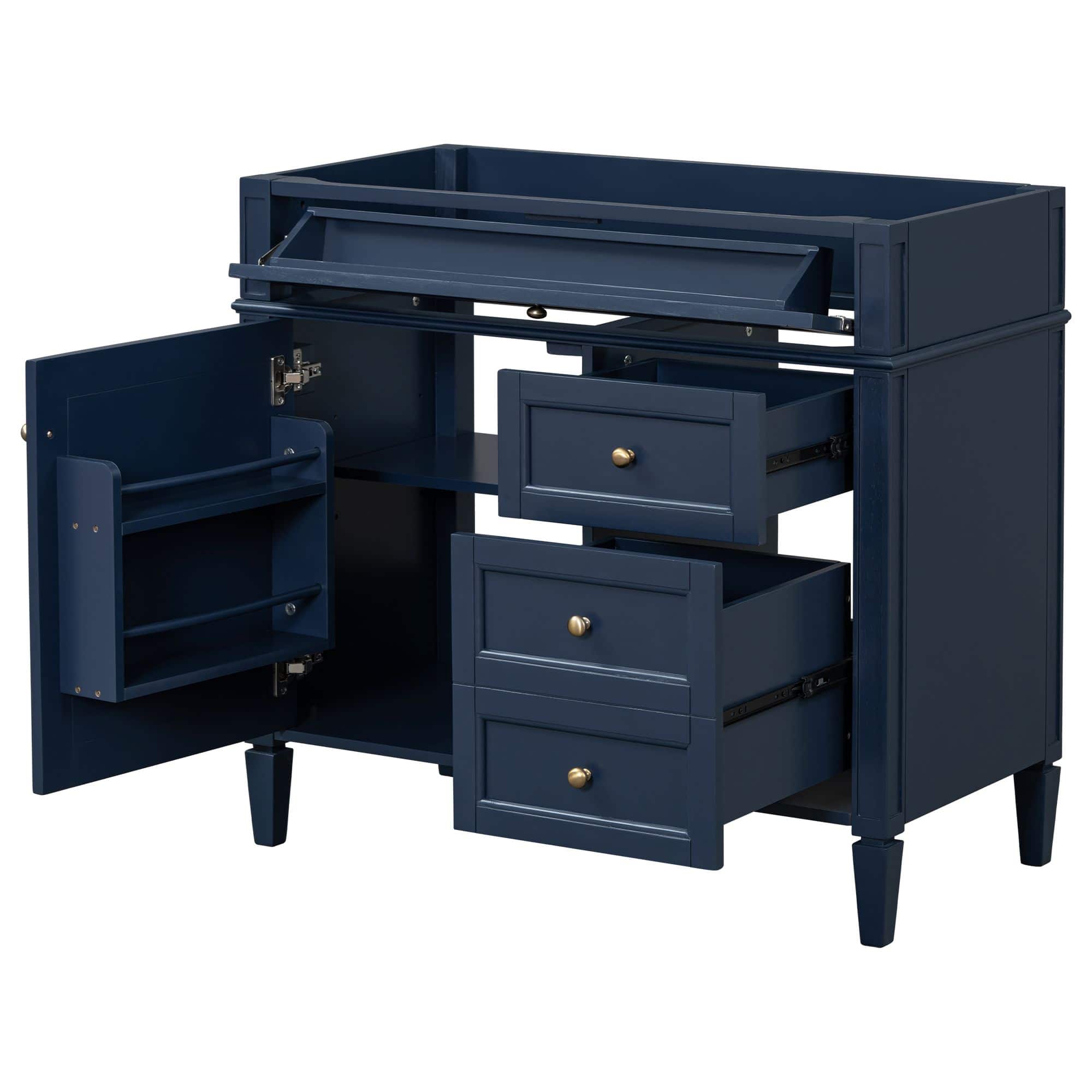 Mirfee - 36" Bathroom Vanity without Sink, 2 Drawers, Tip-out Drawer, Solid Wood Frame - Blue