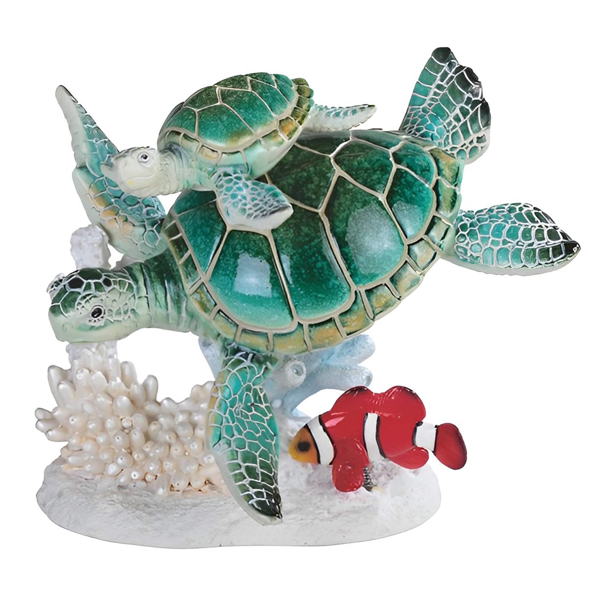FC Design - 6.5"H Sea Turtle and Baby Swimming with Clownfish Figurine Statue Desk Tabletop Home Decor Gift - Multi-Color