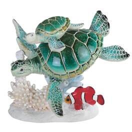FC Design - 6.5"H Sea Turtle and Baby Swimming with Clownfish Figurine Statue Desk Tabletop Home Decor Gift - Multi-Color