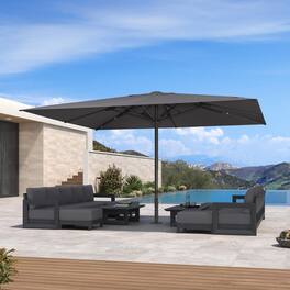 PURPLE LEAF - 13' X 16' Rectangle Patio Market Umbrella With Heavy-Duty Commercial Hydraulic Semi-Automatic Lifting System - Gray