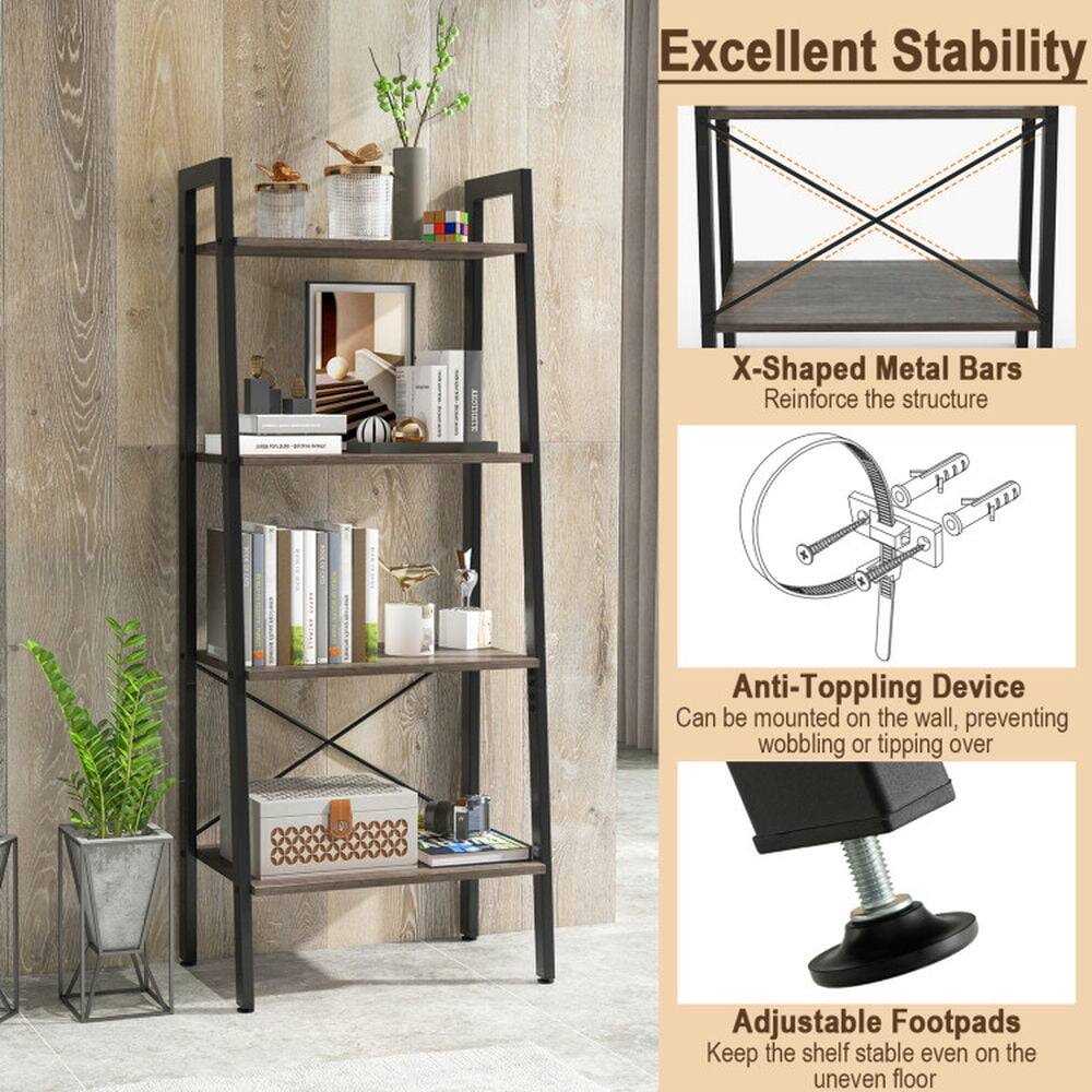 Excellent Stability

- X-Shaped Metal Bars Reinforce the structure
- Anti-Topping Device Can be mounted on the wall, preventing wobbling or tipping over
- Adjustable Footpads Keep the shelf stable even on the uneven floor