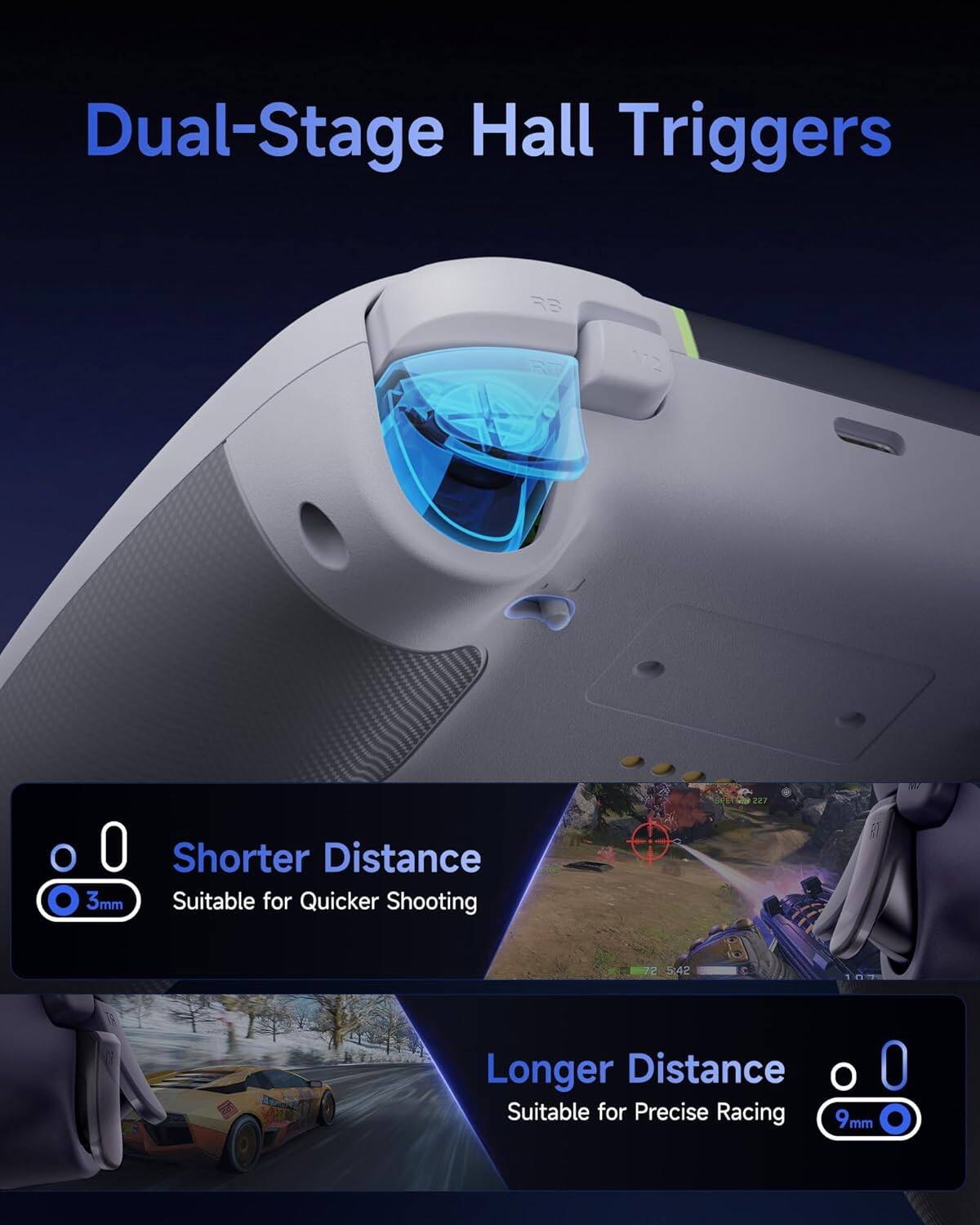 Dual-Stage Hall Triggers

EF B V2

Shorter Distance 3mm
Suitable for Quicker Shooting

Longer Distance 9mm
Suitable for Precise Racing