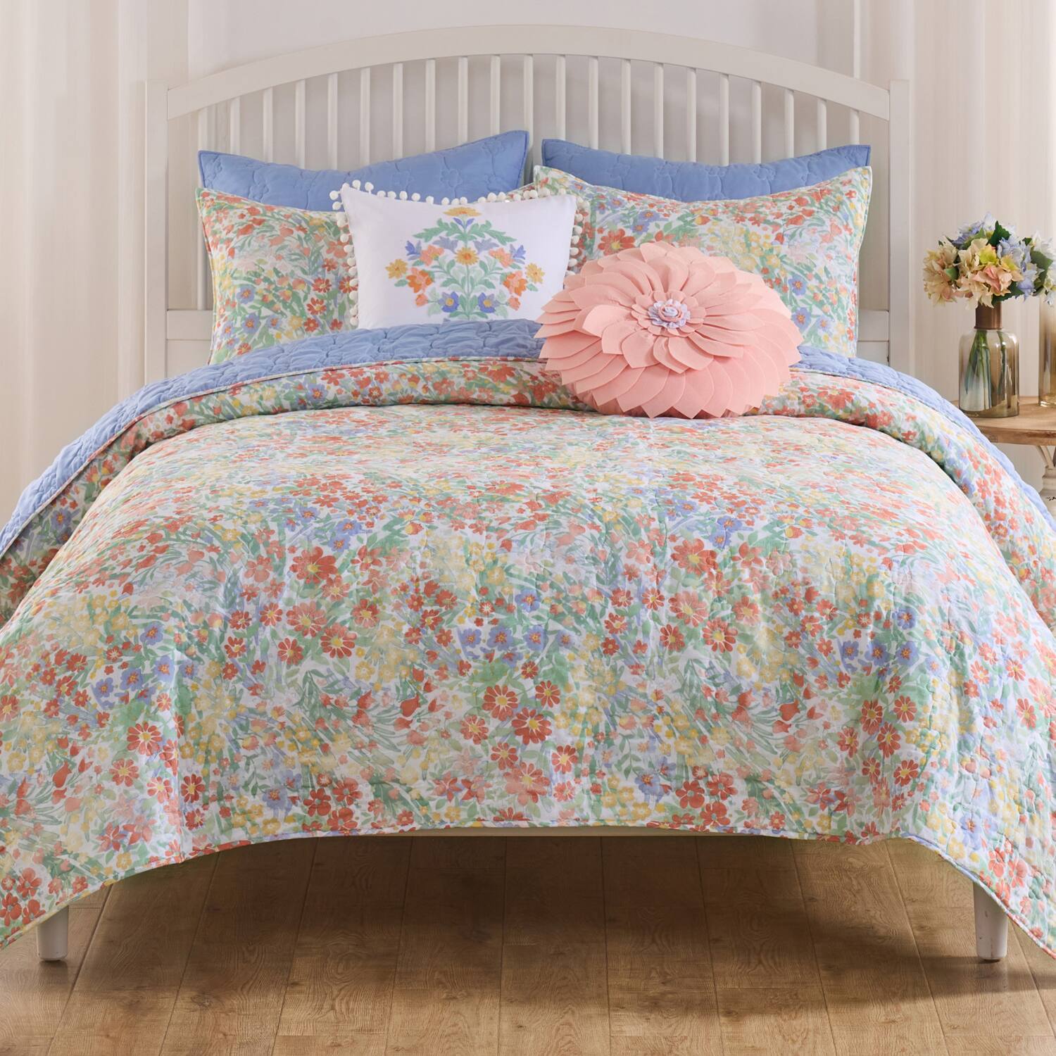 Angle. Greenland Home Fashions - Greenland Home Fashions 100% Cotton Face 100% Microfiber Alice Pastel Quilt 3 Piece Set Full/Queen Pastel - Pastel.