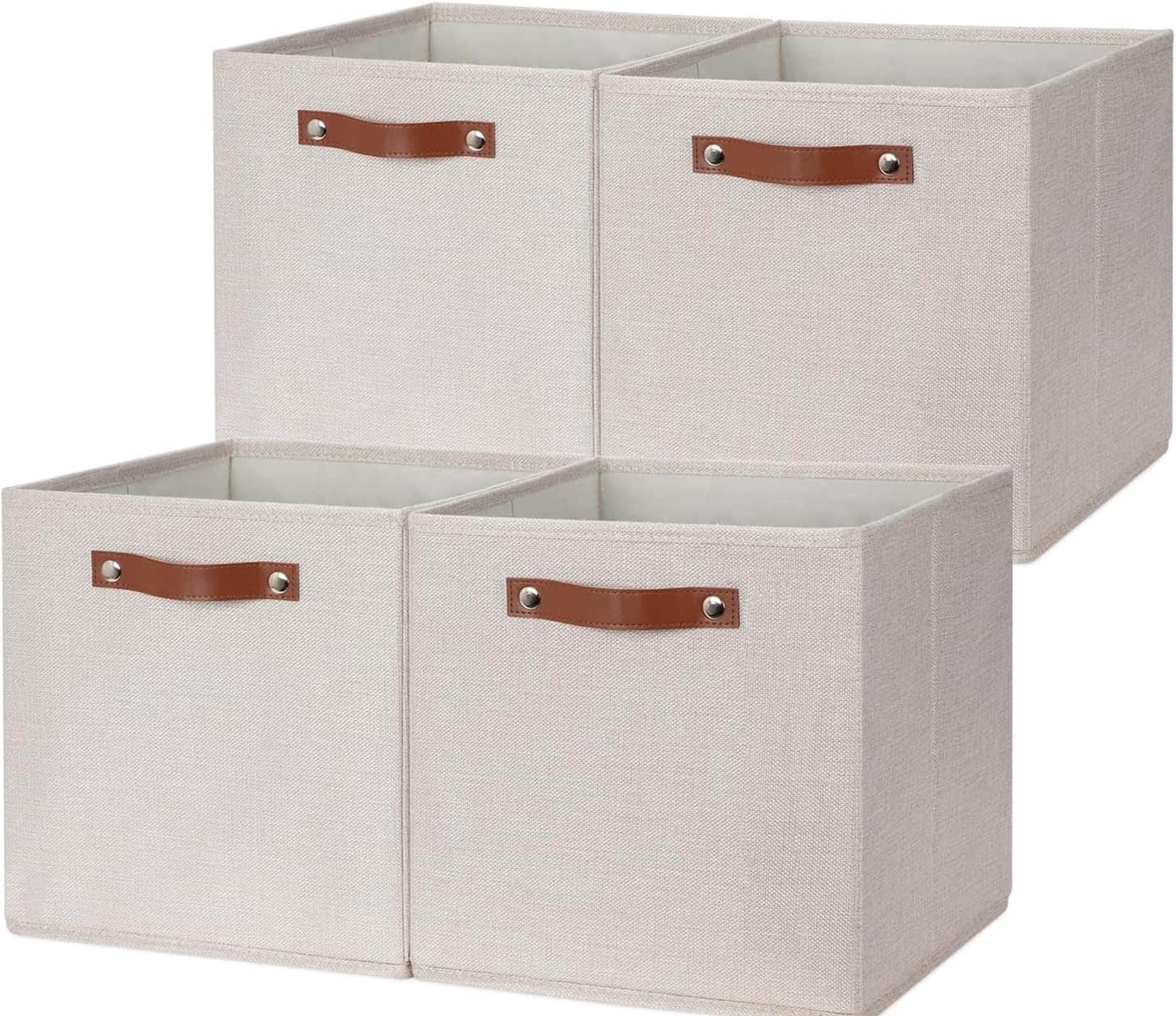 COTTAGE - HNZIGE Set of 4, Foldable Storage Cube Bin Baskets, Fabric Cube Storage Bins for Storage with Handles, Shel - Cream 12"x12"x12"-4pack